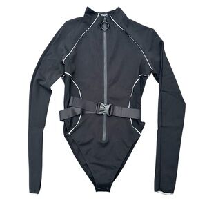 Dolls Kill Black Bodysuit Large Poster Girl Long Sleeve Festival Scuba Techno